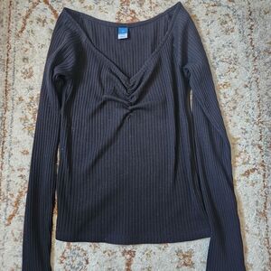 Old Navy Black Ribbed V-Neck Long-Sleeve Top